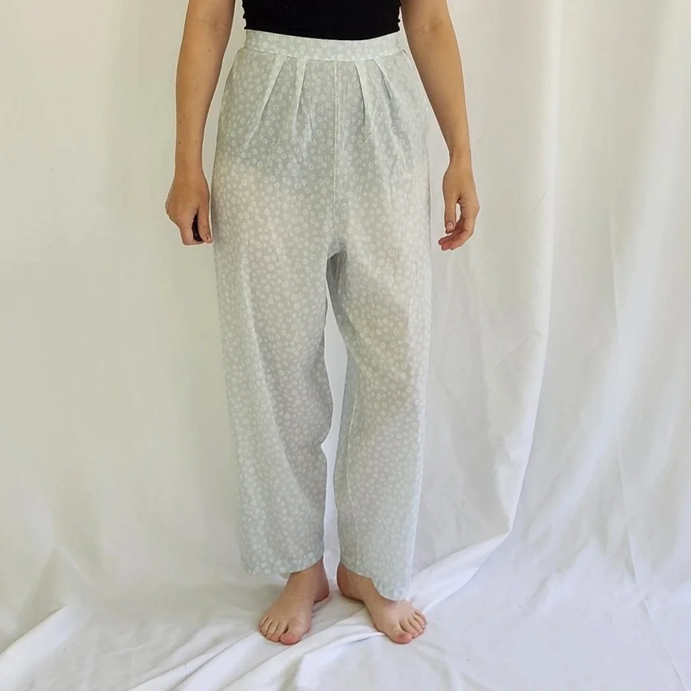 60s Blue and White Floral Pajama‎ Set